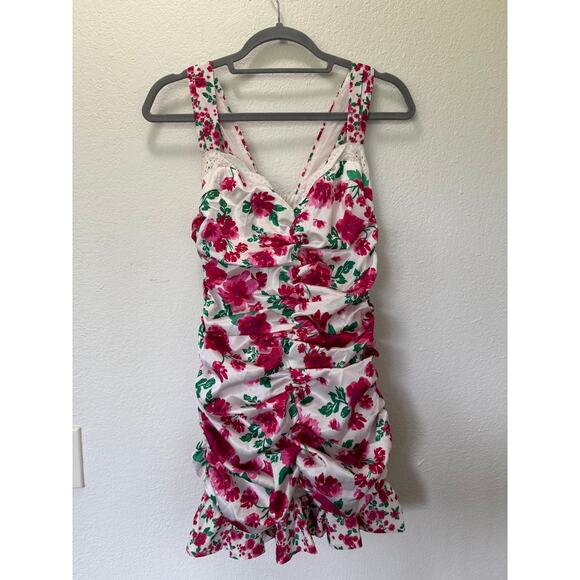 For Love And Lemons Dresses & Skirts - For Love & Lemons Petal Tank Mini Dress Floral Sz L Ruched Ruffle Garden Party